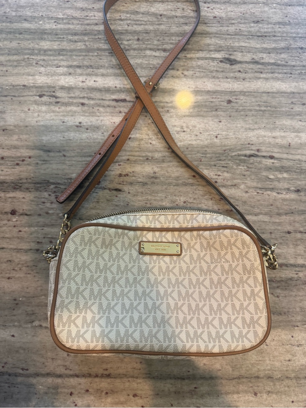 Michael Kors Cream/Tan MK Logo Crossbody Camera Bag